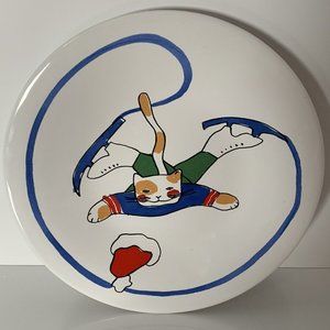 PORTA Feline Festivities Market Skating Kitty Cat Plate 9 In Made in Portugal